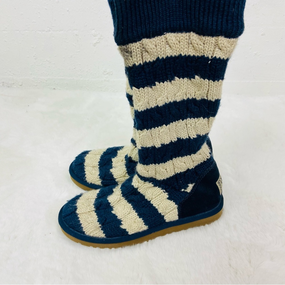 UGG Navy & cream Striped Knit Boots cable-knit upper and a shearling-lined base - Picture 10 of 14